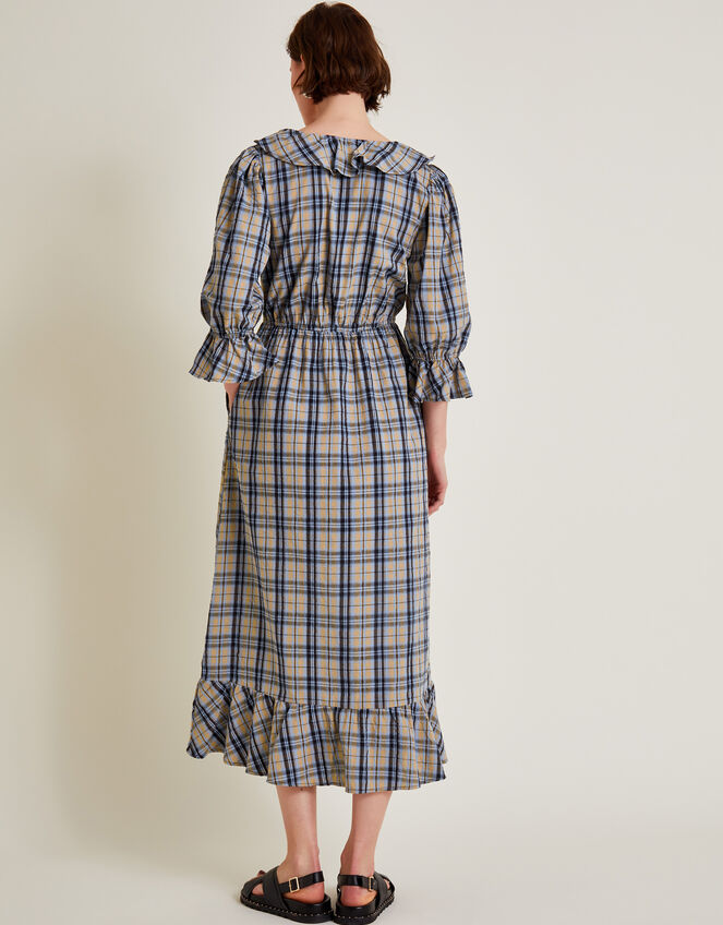 Daisy Check V-Neck Midi Dress, Natural (NATURAL), large