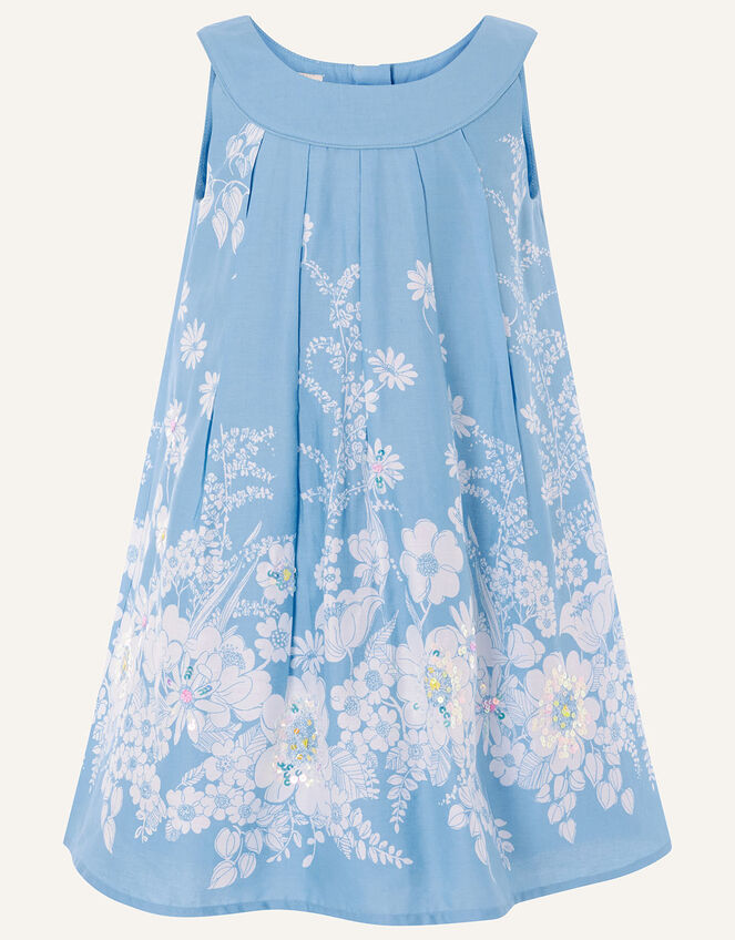 Floral Embellished Swing Dress, Blue (BLUE), large