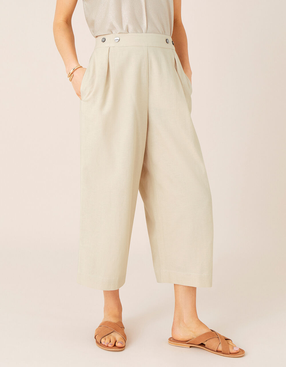 Cropped Trousers in Linen Blend Natural Trousers & Leggings Monsoon UK.