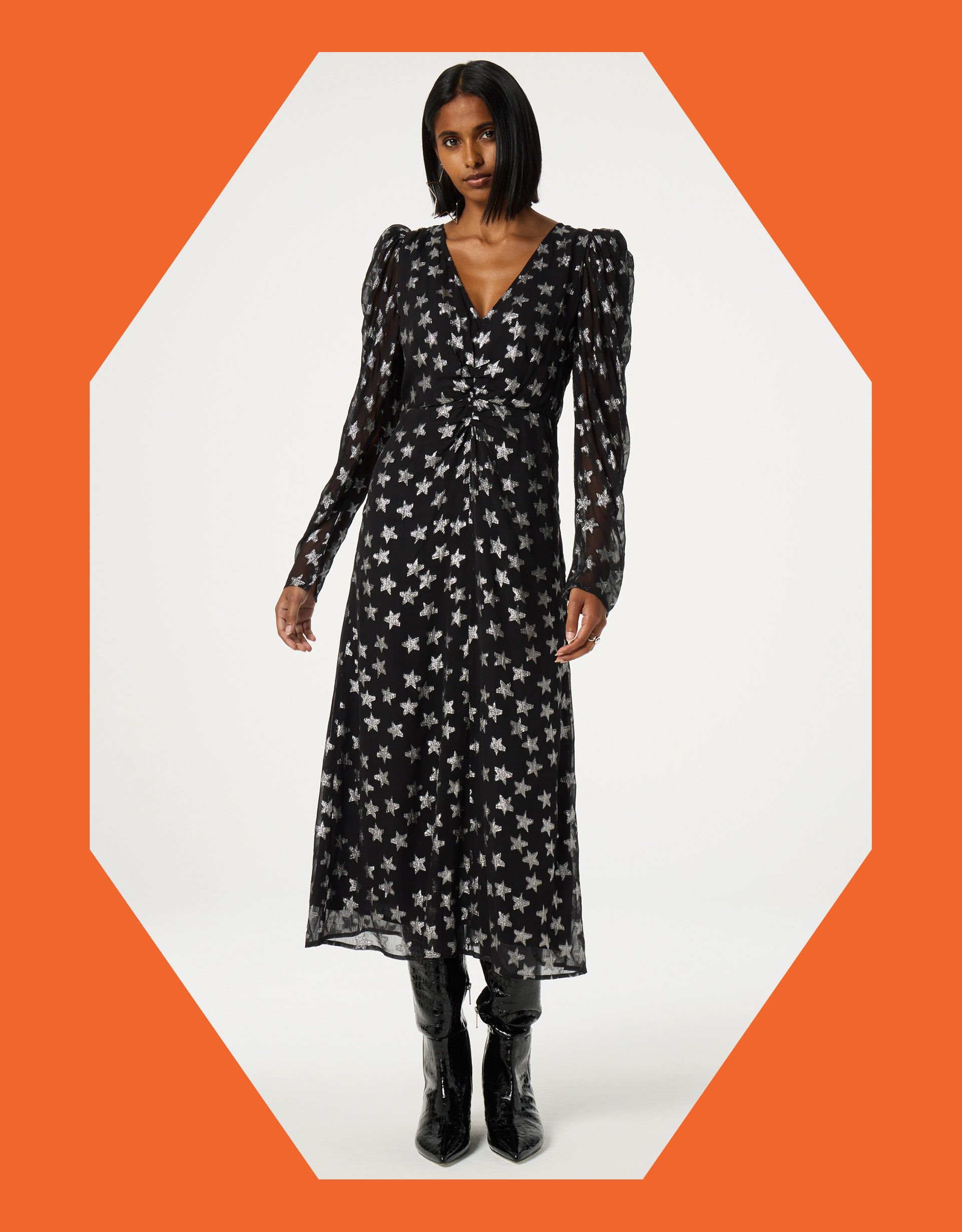 Fabienne Chapot Metallic Star Print Maxi Dress Black