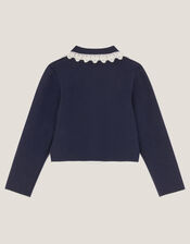 Crochet Collar Cardigan, Blue (NAVY), large