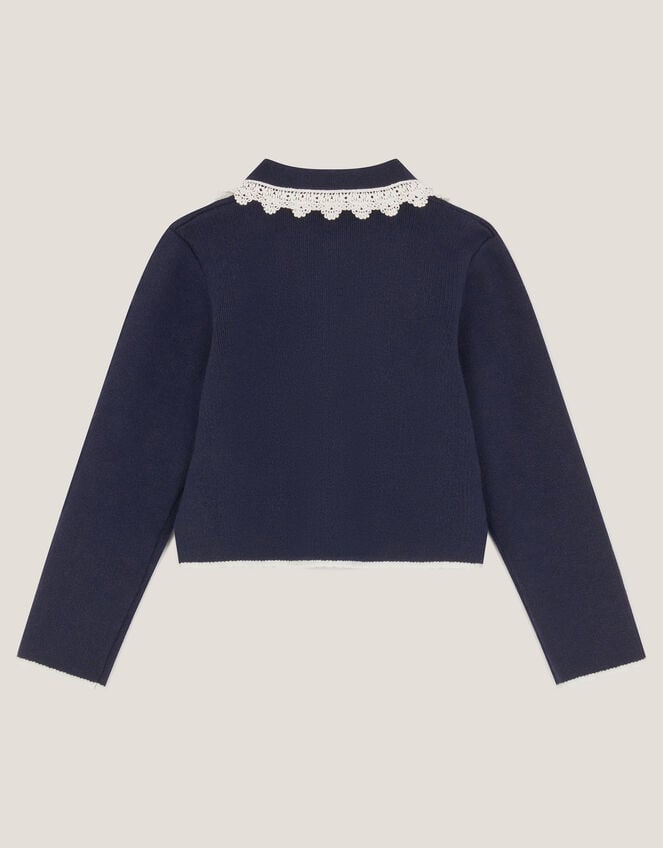 Crochet Collar Cardigan, Blue (NAVY), large