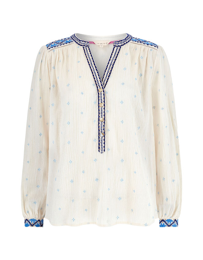 East Aria Embroidered Crinkle Blouse, Ivory (IVORY), large