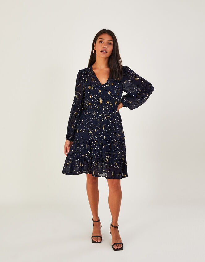 Constella Foil Sequin Dress, Blue (MIDNIGHT), large