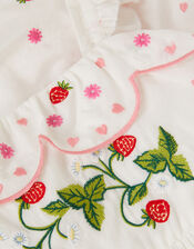 Strawberry Embroidered Tiered Dress, Ivory (IVORY), large