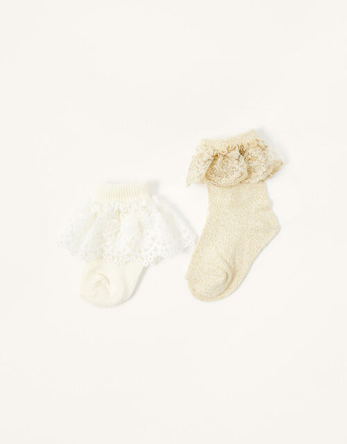 Baby Lace Frill Socks Twinset, Gold (GOLD), large