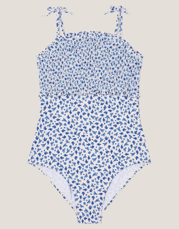 Ditsy Floral Smocked Swimsuit, Ivory (IVORY), large