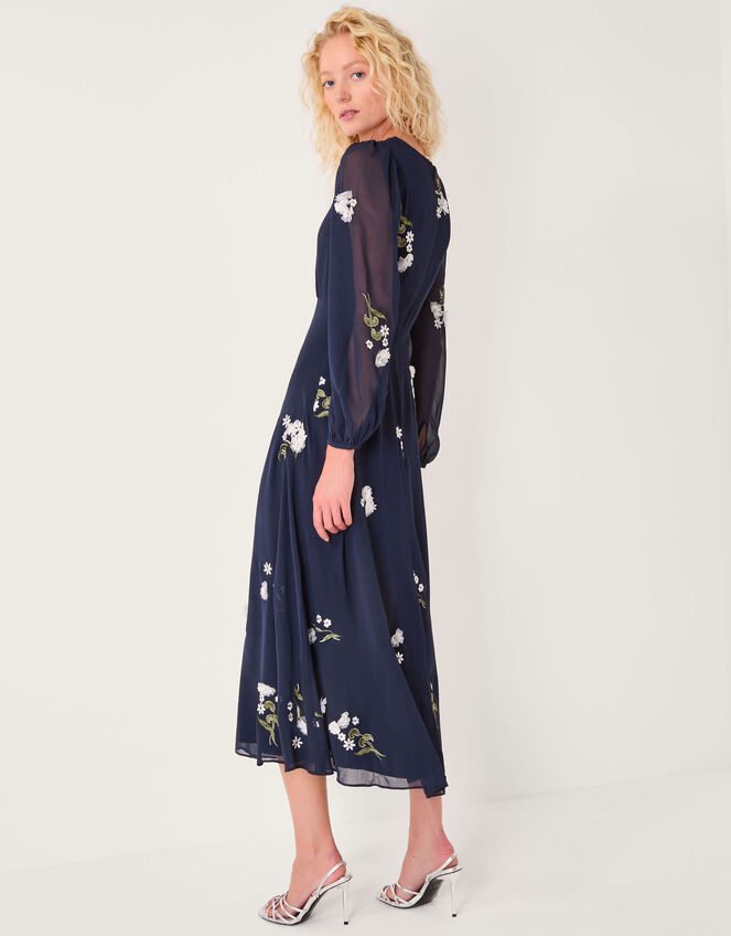Delilah Floral Appliqué Midi Dress, Blue (NAVY), large