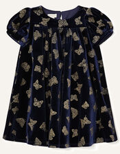 Baby Glitter Butterfly Velvet Dress, Blue (NAVY), large