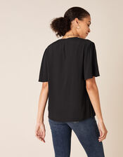 Flutter Sleeve Top with LENZING™ ECOVERO™, Black (BLACK), large