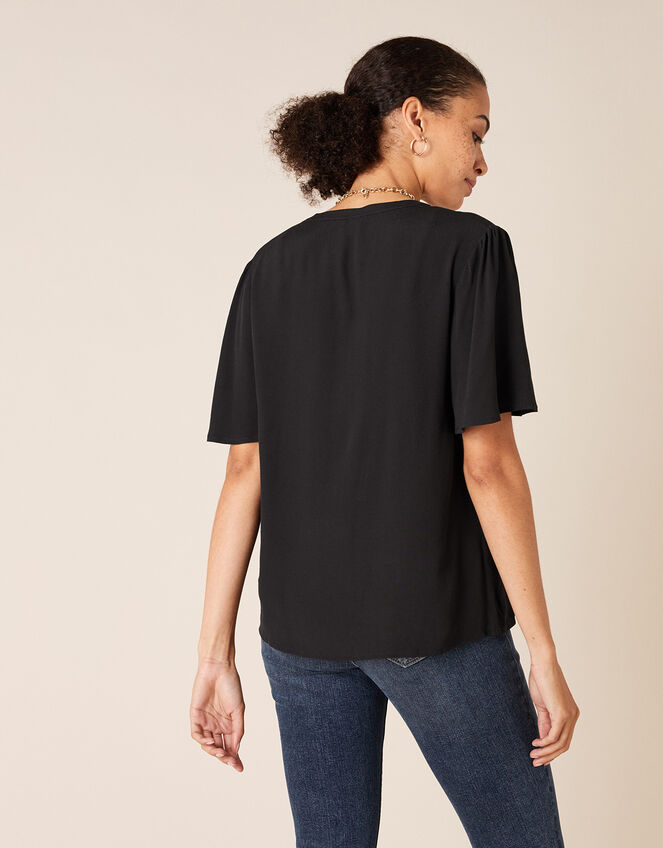 Flutter Sleeve Top with LENZING™ ECOVERO™, Black (BLACK), large
