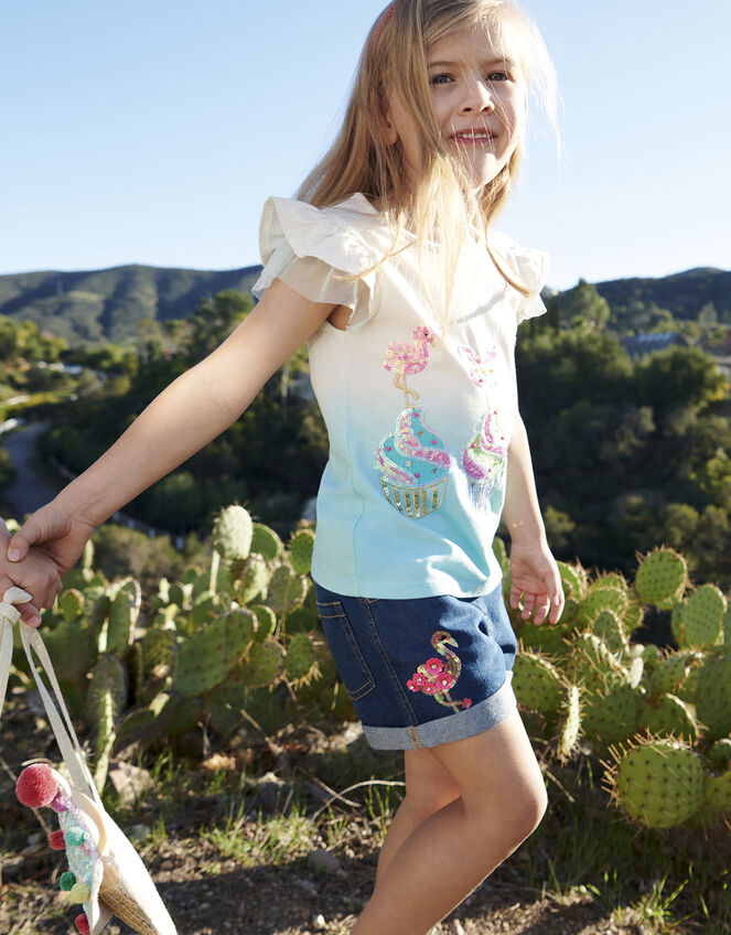 Cupcake Unicorn Ombre T-Shirt, Blue (BLUE), large