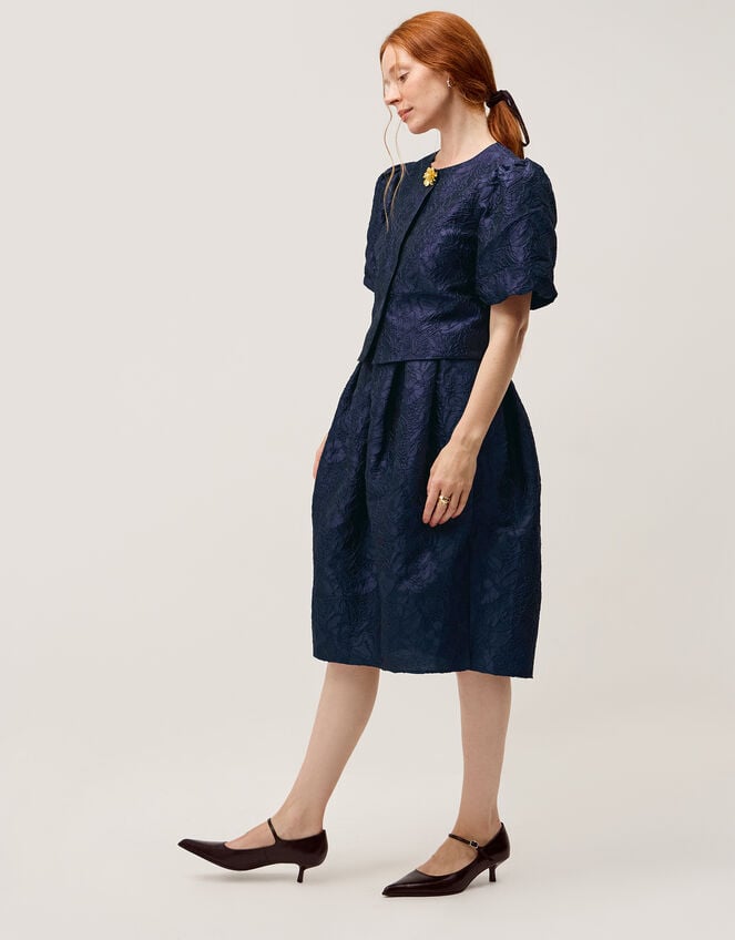 Juliana Floral Jacquard Midi Dress, Blue (NAVY), large