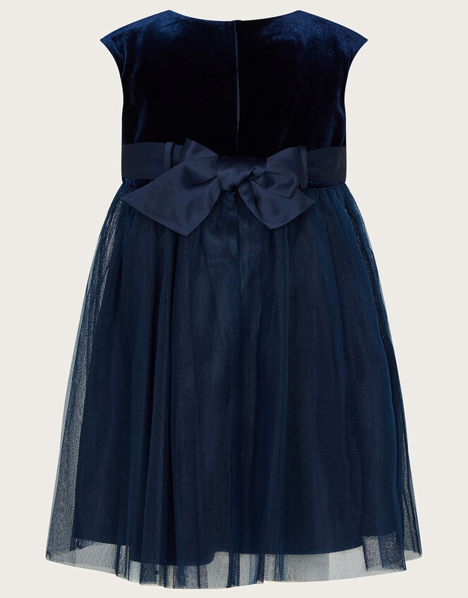 Baby Odette Velvet Embroidered Dress, Blue (NAVY), large