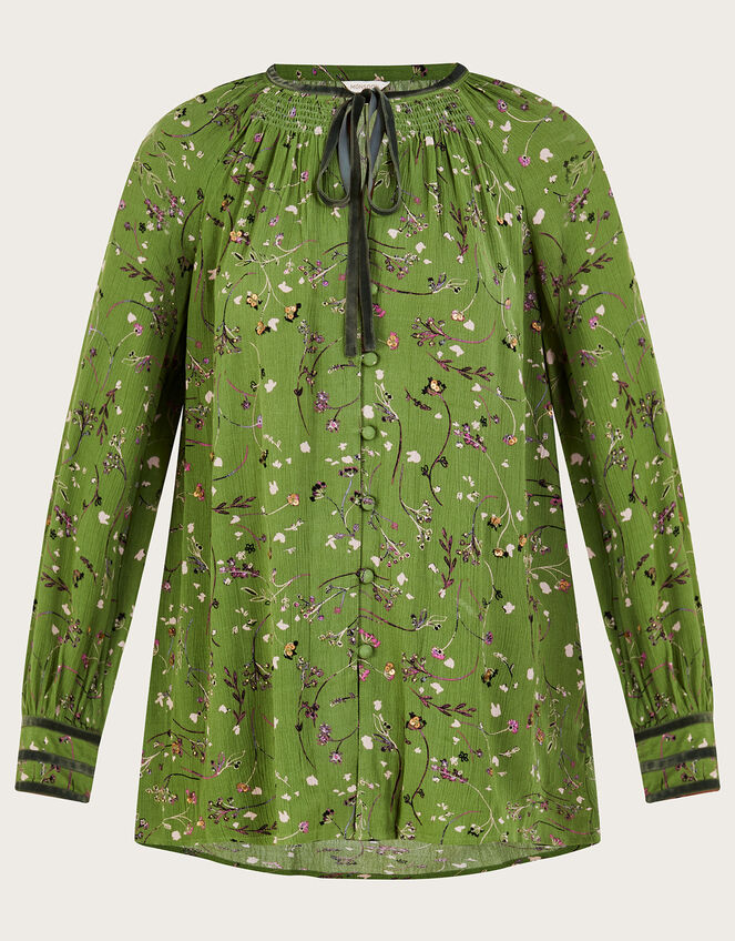 Ditsy Print Sequin Top in LENZING™ ECOVERO™ , Green (GREEN), large