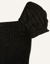 Sparkle Puff Sleeve Dress , Black (BLACK), large