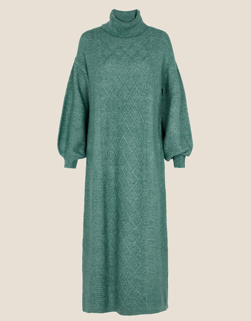 Cable Cowl Longline Dress, Green (KHAKI), large