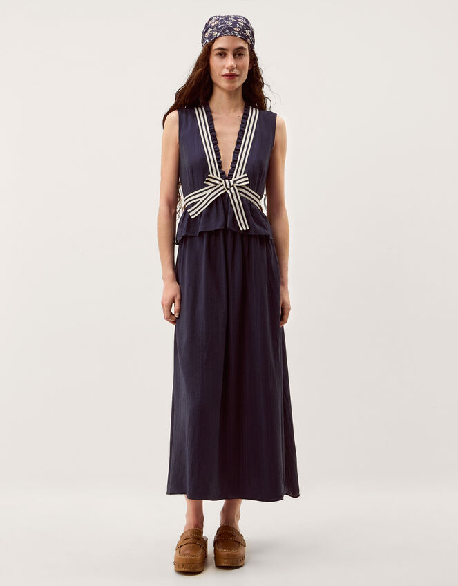 Cece V-Neck Stripe Bow Midi Dress, Blue (NAVY), large