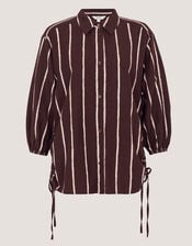 Callie Thorpe x Monsoon Stripe Linen Blend Shirt, Brown (BROWN), large