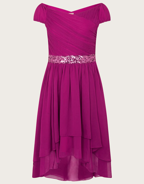 Abigail Bardot Chiffon Prom Dress, Raspberry (RASPBERRY), large