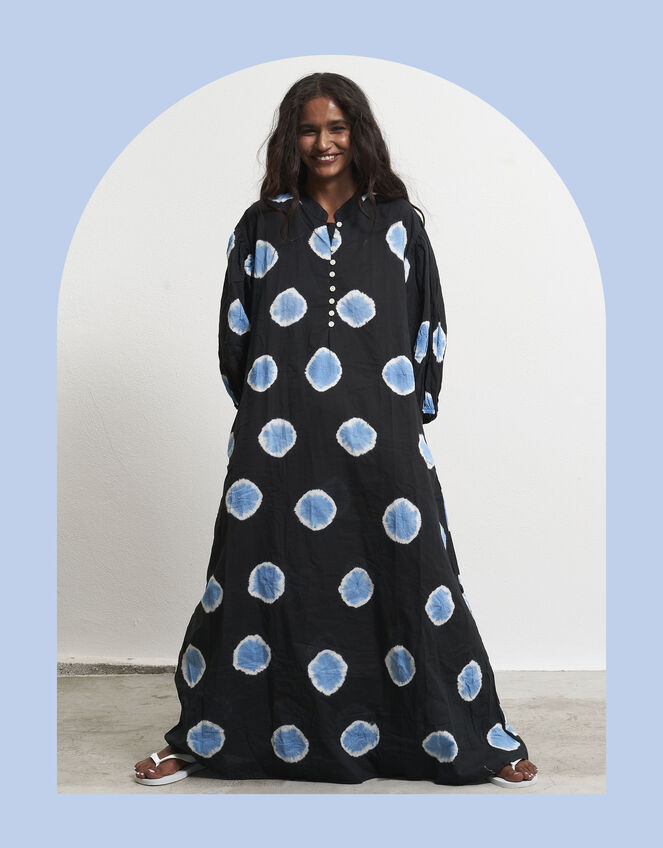 Par & Escala Josefa Puff Sleeve Print Maxi Dress, Black (BLACK), large
