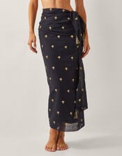 Ivy Palm Embroidered Sarong, Black (BLACK), large