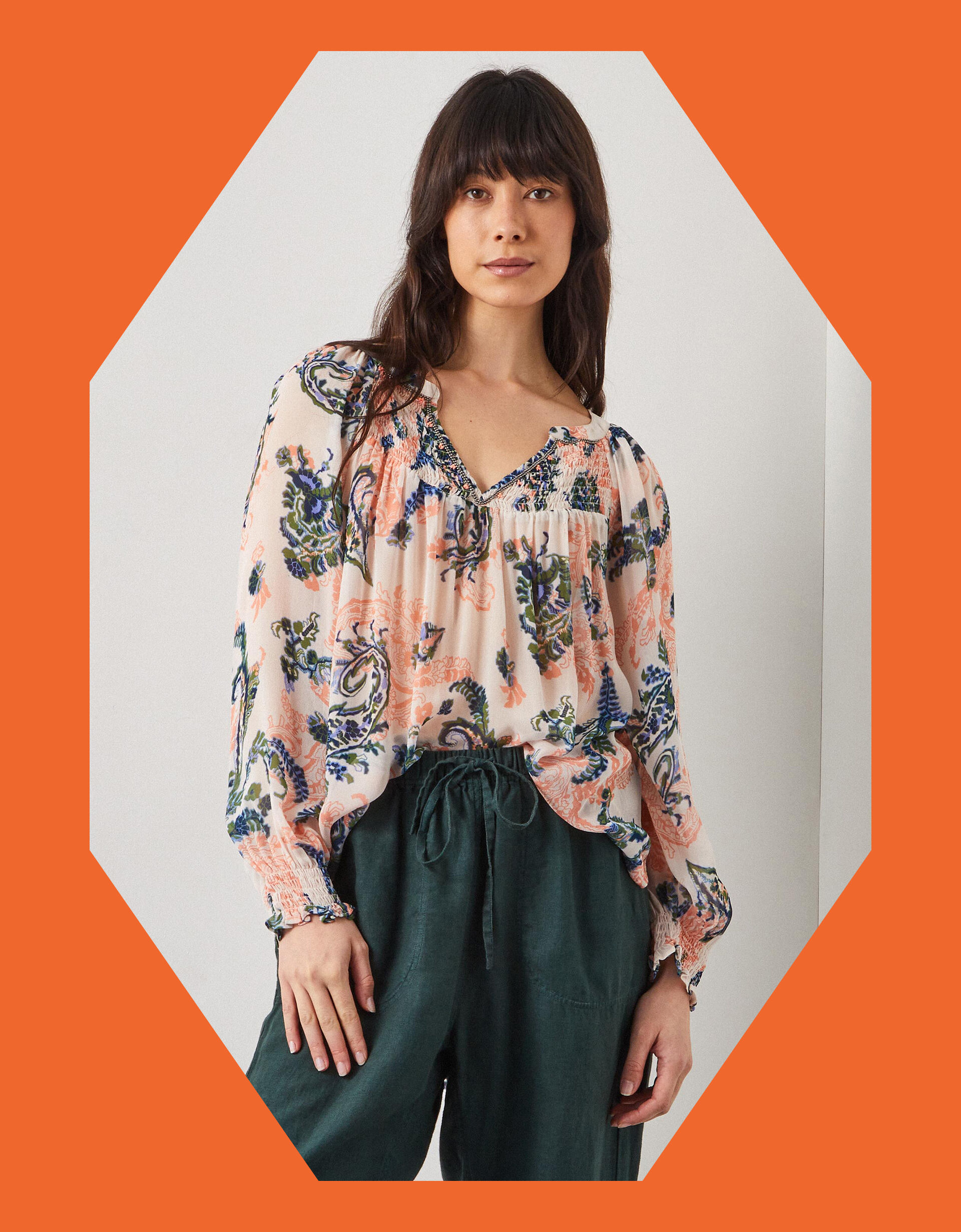 East Leilli Sheer Botanical Print Blouse Multi