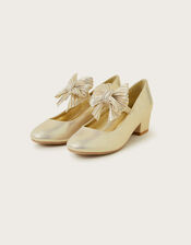 Pleated Bow Heeled Shoes, Gold (GOLD), large
