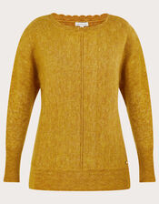 Super-Soft Slash Scallop Neck Jumper, Yellow (OCHRE), large