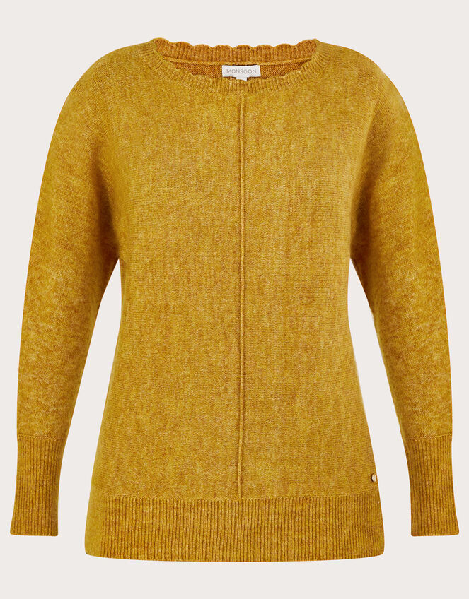 Super-Soft Slash Scallop Neck Jumper, Yellow (OCHRE), large
