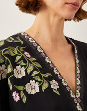 Alison V-Neck Floral Embroidered Top, Black (BLACK), large