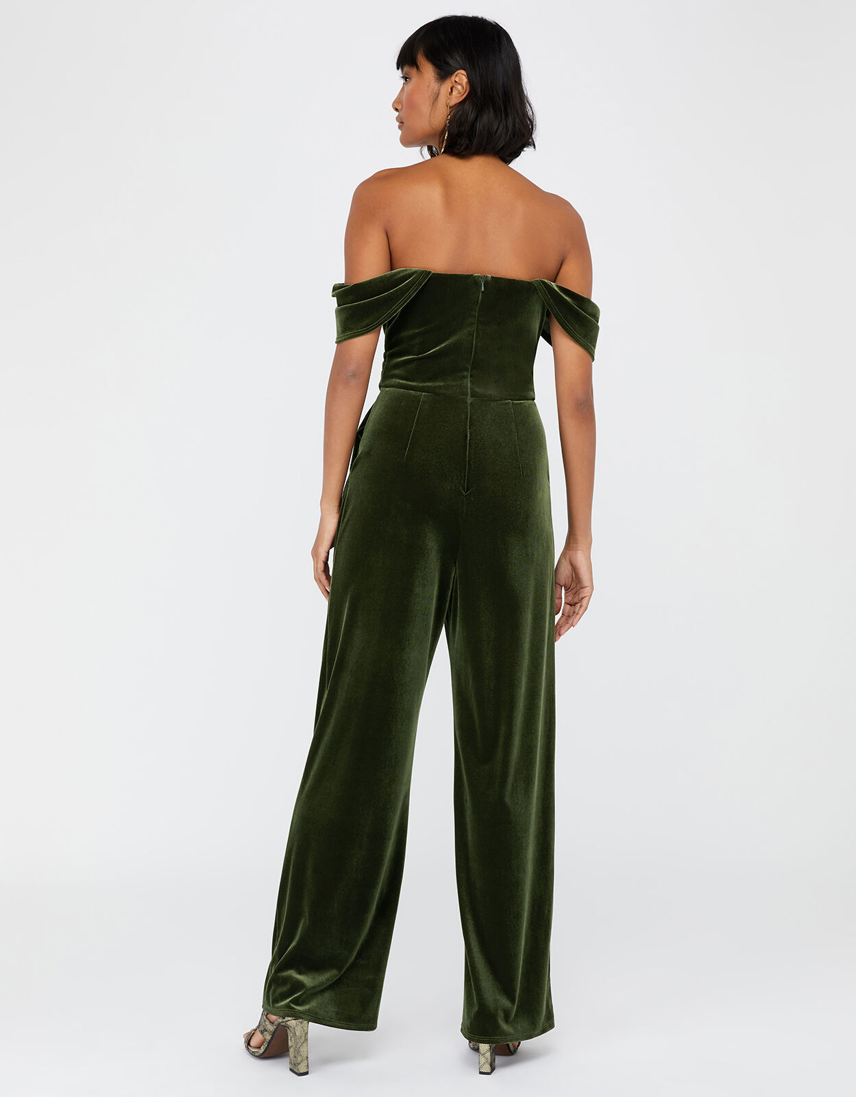 Barbara Bardot Velvet Jumpsuit Green Jumpsuits Monsoon UK