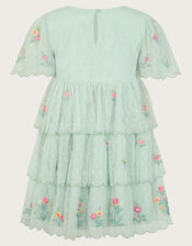 Floral Embroidered Tiered Tulle Dress, Green (GREEN), large