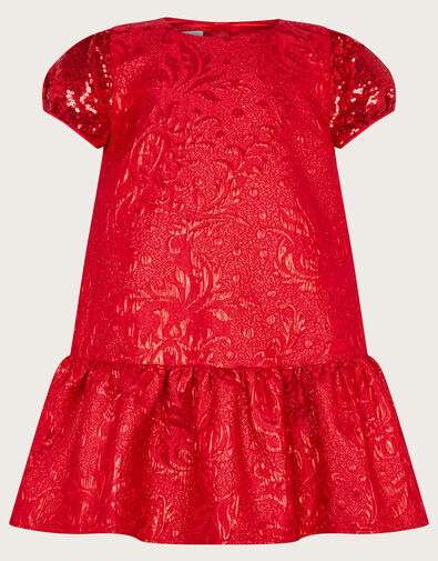 Jacquard Party Dress, Red (RED), large