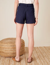 Scallop Shorts in Linen Blend, Blue (NAVY), large