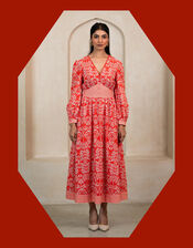 India & Mills Pippa Tropic Midi Dress, Red (RED), large