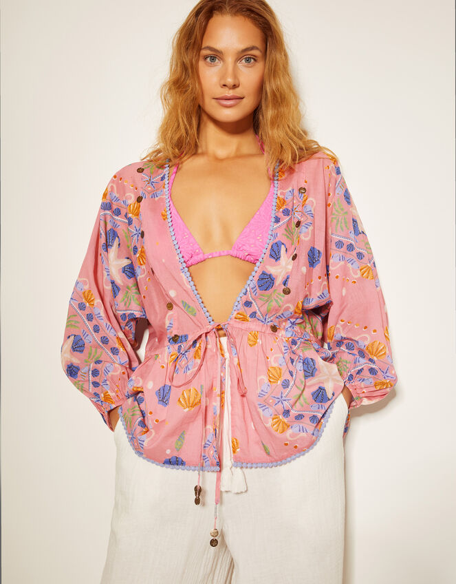 Mabel Shell Print Kaftan Top, Orange (PEACH), large