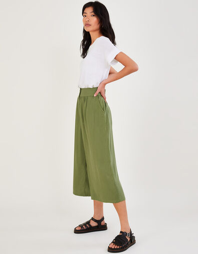 Plain Crop Trousers Green, Green (KHAKI), large