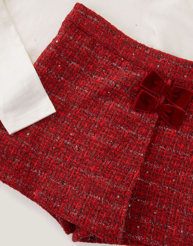 Rhinestone Top & Tweed Skort Set, Red (RED), large