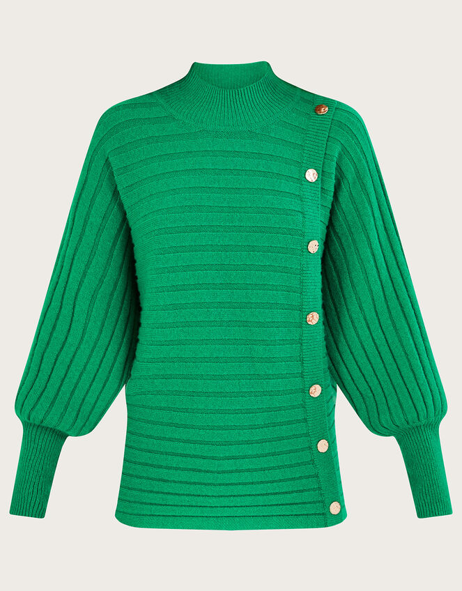 Horizontal Rib Jumper with Recycled Polyester, Green (GREEN), large