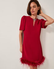 Arlette Feather Mini Dress, Red (RED), large