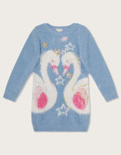 Double Swan Fluffy Knit Dress, Blue (PALE BLUE), large