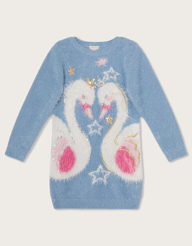 Double Swan Fluffy Knit Dress, Blue (PALE BLUE), large