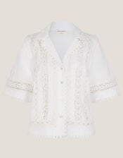 Irina Short Sleeve Lace Shirt, White (WHITE), large