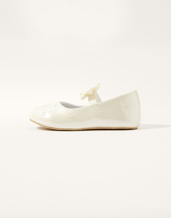 Heart Embroidered Patent Walker Shoes, Ivory (IVORY), large