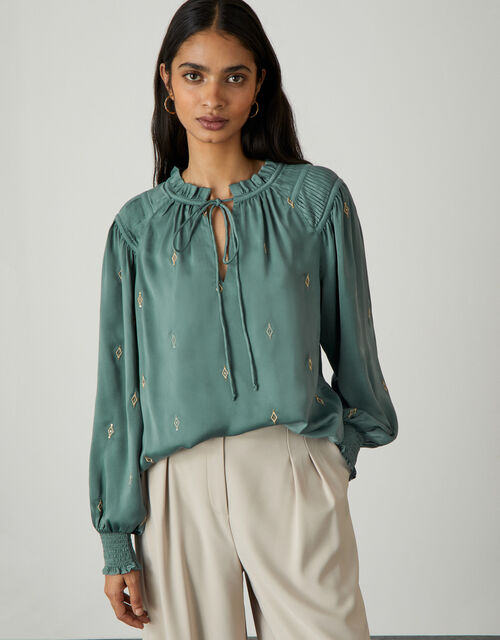 Judy Embroidered Blouse, Green (SAGE), large
