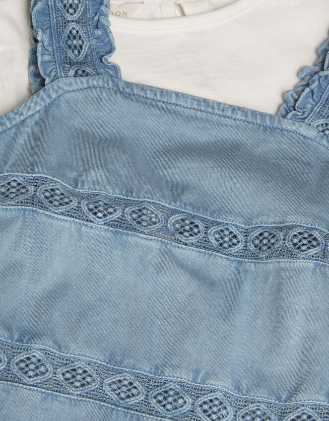 Long Sleeve Top and Embroidered Pinafore Dress Set, Blue (BLUE), large