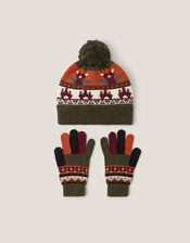 Dragon Beanie Hat & Gloves Set, Green (GREEN), large