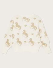 Fluffy Unicorn Print Jumper, Ivory (IVORY), large