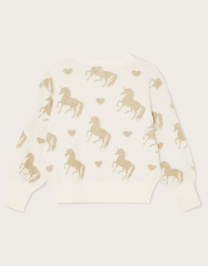 Fluffy Unicorn Print Jumper, Ivory (IVORY), large